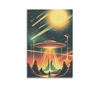 CWLLOG Canvas Prints Wall Art Posters Sci-Fi Poster Alien UFO And Future City Modern Living Room And Bedroom Artwork Decor 08x12inch(20x30cm)