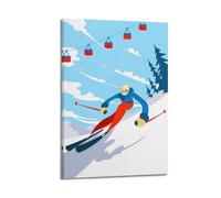 CWLLOG Canvas Prints Wall Art Posters Sports Ski Sprint Under Cable Car on Snow Slope Frame-style Modern Living Room And Bedroom Decor 24x36inch(60x90cm)