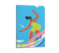 CWLLOG Canvas Prints Wall Art Posters Sports Surfing Woman in Colorful Flat Illustration Frame-style Modern Living Room And Bedroom Decor 08x12inch(20x30cm)