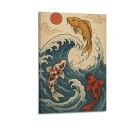 CWLLOG Canvas Prints Wall Art Posters Traditional Ukiyo - E Style Koi Fish Breaking Waves Modern Living Room And Bedroom Artwork Decor 08x12inch(20x30cm)