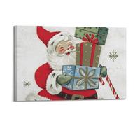 CWLLOG Canvas Prints Wall Art Posters Vintage Santa with Piles of Gifts Among Snowflakes Christmas Tree Sends Overflowing Wishes Modern Living Room And Bedroom Artwork Decor 16x24inch(40x60cm)