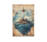 CWLLOG Canvas Prints Wall Art Posters Vintage Treasure Map with Castle Island Unframe-style Modern Living Room And Bedroom Decor 20x30inch(50x75cm)
