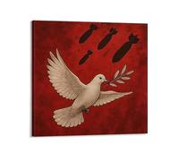 CWLLOG Canvas Prints Wall Art Posters War Dove Of Peace & Bombs On Red Background Modern Living Room And Bedroom Artwork Decor 24x24inch(60x60cm)