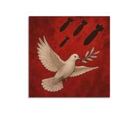CWLLOG Canvas Prints Wall Art Posters War Dove Of Peace & Bombs On Red Background Modern Living Room And Bedroom Artwork Decor 24x24inch(60x60cm)