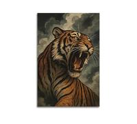 CWLLOG Canvas Prints Wall Art Posters Wild Hand-drawn Style Roaring Tiger Unframe-style Modern Living Room And Bedroom Decor 20x30inch(50x75cm)