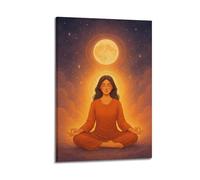 CWLLOG Canvas Prints Wall Art Posters Zen Meditator Under Full Moon Frame-style Modern Living Room And Bedroom Decor 20x30inch(50x75cm)