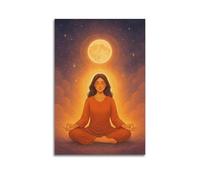 CWLLOG Canvas Prints Wall Art Posters Zen Meditator Under Full Moon Unframe-style Modern Living Room And Bedroom Decor 20x30inch(50x75cm)