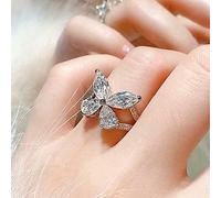 CWLPSL 925 Sterling Silver Butterfly Ring, Crystal from Austria & Cubic Zirconia, Hypoallergenic Ring, Fine Jewelry Gifts for Women Cute Butterfly Jewelry Rings Size 6