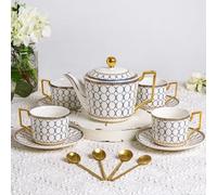 CwlwGO-7 Oz Bone China Blue Tea Cup and Saucer Service for 4,Afternoon Porcelain Tea Set with Teapot,Tea Sets For Women Tea Party.