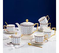 CwlwGO British Bone China Blue Gold Tea Cup & Saucer Set of 4 with Gift Box