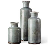CwlwGO- Ceramic Rustic Vase for Home Decor, Set of 3 Decorative Vases for Table, Retro Blue, Kitchen, Living Room,Great for Adding a Decorative Touch to Any room's Decor.