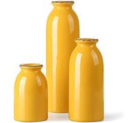 CwlwGO Ceramic Vase Set, 3 Small Modern Rustic Yellow Square Vases, Perfect for Living Room Decor