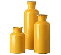 CwlwGO- Yellow Ceramic Vase Set,Modern Decorative Vases for Home Decor, Kitchen&Living Room Table Décor,Fireplace & Entrance centerpieces Decorations.