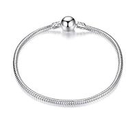 CWOne Designs Silver Charm Round Clasp Bracelet. Ideal for Pandora Charms & Safety Chains. Bracelets for Mum, Daughter, Wife, Sister, Niece, Birthday & Love Gift for Women (19cm) (21cm)