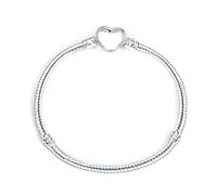 CWOne Designs Silver Heart Clasp Charm Bracelet. Ideal for Pandora Charms & Safety Chains. Bracelets for Mum, Daughter, Wife, Sister, Niece, Birthday & Love Gift for Women (21cm)
