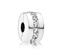 CWOne Designs Sterling Silver Bracelet Clip Charms Ideal for Pandora Charm Bracelets and Necklaces (Clear Sparkling Row)