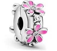 CWOne Designs Sterling Silver Bracelet Clip Charms, Ideal for Pandora Charm Bracelets and Necklaces, Charm for Mum, Daughter, Wife, Sister, Niece, Birthday and Love Gift for Women (Pink Daisy Flower)