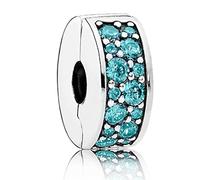 CWOne Designs Sterling Silver Bracelet Clip Charms Ideal for Pandora Charm Bracelets and Necklaces (Teal Pave)
