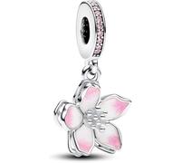 CWOne Designs Sterling Silver Charm For Pandora Charm Bracelet - Authentic S925 Sterling Silver Pendants for Charm Bracelets with Gift Pouch (Cherry Blossom)
