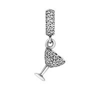 CWOne Designs Sterling Silver Charm For Pandora Charm Bracelet - Authentic S925 Sterling Silver Pendants for Charm Bracelets with Gift Pouch (Pave Cocktail Glass)