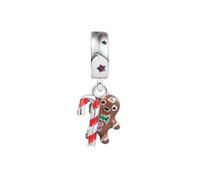 CWOne Designs Sterling Silver Christmas Charm Collection - Authentic S925 Sterling Silver Christmas Charms with Cubic Zirconia Charms & Gift Pouch (Gingerbread Man Dangle)