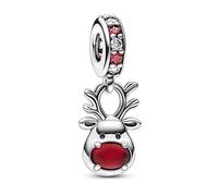 CWOne Designs Sterling Silver Christmas Charm Collection - Authentic S925 Sterling Silver Christmas Charms with Cubic Zirconia Charms & Gift Pouch (Red Nose Reindeer Murano)