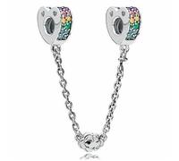 CWOne Designs Sterling Silver Safety Chain Charm, Ideal for Pandora Bracelets and Necklaces, Charm for Mum, Daughter, Wife, Sister, Niece, Birthday and Love Gift for Women (Muli Colour Arcs)