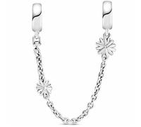 CWOne Designs Sterling Silver Safety Chain Charm, Ideal for Pandora Bracelets and Necklaces, Charm for Mum, Daughter, Wife, Sister, Niece, Birthday and Love Gift for Women (Daisy Flower)