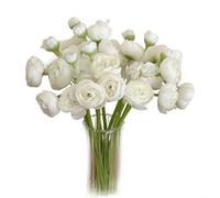 CWOQOCW 24 Pieces Faux Silk Ranunculus Flowers, Realistic Artificial Peonies With Bendable Stems For DIY Bouquets, Wedding Decor And Living Room Display, White And Pink Assorted(White)