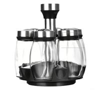 CWOQOCW 360 Rotating Spice Carousel with 6 Containers for Countertop Storage, Space Saving Kitchen Organizer Tower, Black(seasoning jar white)