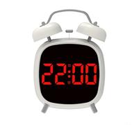 CWOQOCW 4 Inch LED Display Twin Bell Digital Alarm Clock Silent USB Or 3AAA for battery Bedside Desk(White R)