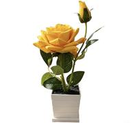 CWOQOCW Artificial Silk Rose Bonsai Plant 30Cm, Elegant Faux Flower In Square Pot For Home Wedding Decor, Long Lasting Plastic Floral Display Desktop Centerpiece(Yellow)