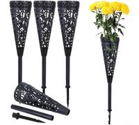CWOQOCW Black Plastic Hollow Cone Flower Basket For Cemetery Grave Decor, Outdoor Garden With Drainage And Lawn Spikes, 422X7cm, 2 Packs(2pcs)