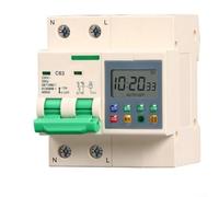 CWOQOCW Digital Countdown Circuit Breaker 63A 2-Pole Timer Switch 220V Short-Circuit Safety for Pump Control DIN Rail Mount White(Timer-16 sets)
