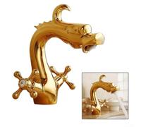 CWOQOCW Dragon-Shaped Bathroom Basin Tap, Lead-Free Solid Brass, Contemporary Polished Gold Finish, Single Hole