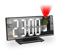 CWOQOCW LED Projection Clock Mirror Design, Adjustable Brightness Temp Monitor, Dual Time Format Alarm for Home Office Bedside Table(White light)