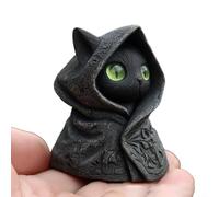 CWOQOCW Mysterious Hooded Cat Figurine With Emerald Eyes, Handmade Black Cat Statue For Halloween Decoration, Mystical Feline Ornament