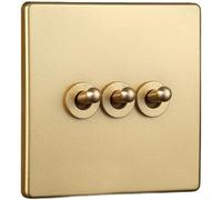 CWOQOCW Retro Gold for toggle Wall Switch, 86X86mm Brass Lever On PC Panel, High-Conductivity Red Copper Core, Self-Locking Mechanism For Home And Hotel Use(3 Gang)