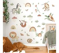 CWOQOCW Self-Stick PVC Jungle Animal Wall Decals Multi-Panel Set Artistic Home Decor for Nursery Kids Room Office Green 37x685in