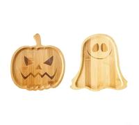CWOQOCW Set Of 2 Halloween Pumpkin Plate, Halloween Wooden Serving Platters, Pumpkin And Snack Trays For Party Food Presentation