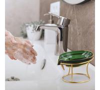 CWOQOCW Stylish Leaf Soap Holder Featuring Automatic Drainage To Keep Bar Dry Longer Crafted From Pet And Metal For Modern Bathroom Vanity