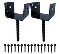 CWOQOCW U Shape Fence Post Holder, Concrete Post Anchor for 4x4 Deck Railing, Mailbox, Porch Support, Duty Base with Screws, Black, 2 Pack