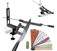 CWOVRS Knife Sharpener Professional with 360° Flip Dual Clamp, Quick G-Clamp Knife Sharpener, 2 Set Angle System, Adjustable Knife-Clip, Chef Knife Sharpening System with 9 Stones Kit