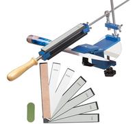 CWOVRS Knife Sharpener System, Quick-Clamp Design Knife Sharpener, Fixed-Angle Knife Sharpener Set, Chef Knife Sharpener W/Abrasive Holding System for Grind Polish Tools, 4 Diamond+2 Water Stones
