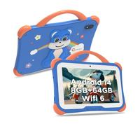 CWOWDEFU Kids 7" Android 14 Tablet, 8GB+64GB, Toddler Learning Tablet with Case, 4000mAh Battery, Dual Camera, FM/GPS/OTG - Great Gift for Children (Blue)