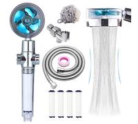 CWPW High Pressure Shower Heads, Handheld Turbo Fan Shower, Hydro Jet Shower Head with 79 Inch Hose,Bracket,Cotton Filters and Bath Loofah, One Key Pause Switch 360 Degrees Rotating (Blue with hose)