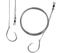CWSDXM 2 Pack Pre-Tied Shark Fishing Hook Rigs Heavy Duty Stainless Leader Wire and Big Game Circle Hooks 14/0 16/0 18/0 Ideal for Deep Sea Fishing Shark Tuna Halibut (18/0-2 PCS)