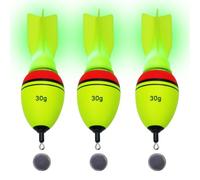CWSDXM LED Fishing Float Bobbers, Green & Red Lighted Rocket-Indicator Bobbers Glow in the Dark with Button Battery for Night Fishing(30g)
