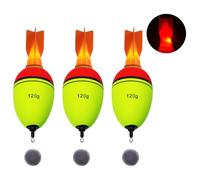 CWSDXM LED Fishing Float Bobbers, Green & Red Lighted Rocket-Indicator Bobbers Glow in the Dark with Button Battery for Night Fishing(80g)