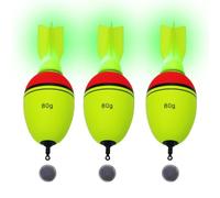 CWSDXM LED Fishing Float Bobbers, Green & Red Lighted Rocket-Indicator Bobbers Glow in the Dark with Button Battery for Night Fishing(80g)